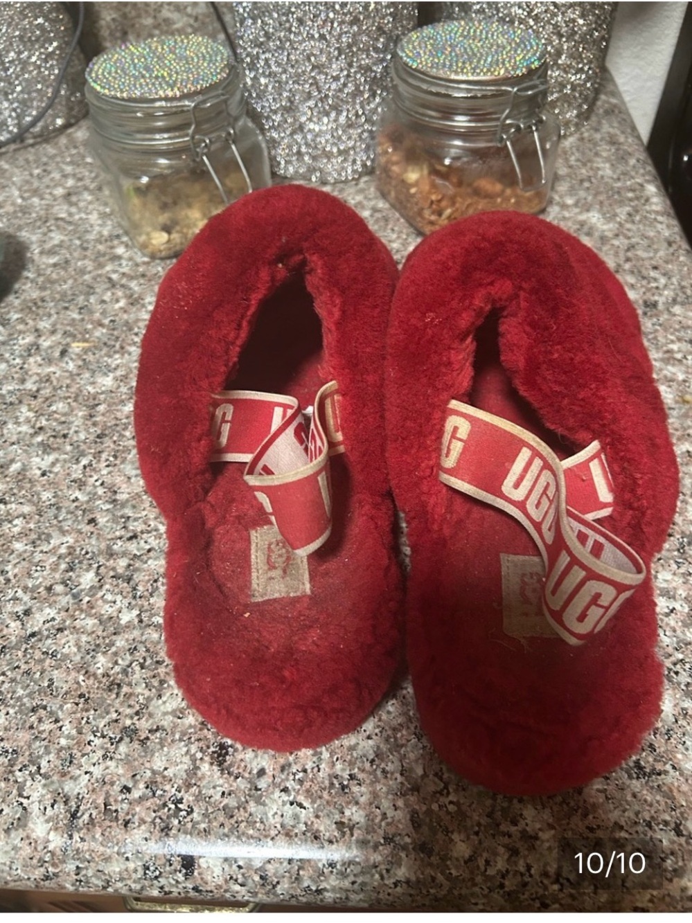 3pair UGG Plush Slip-On Slippers with Branded Elastic Strap RED, BLK, AGUA BLUE